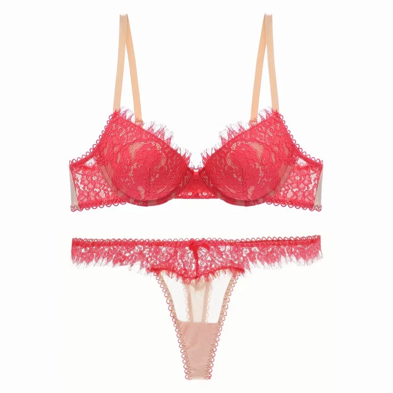 Big Brand Sexy Lace Push Up Bra And Thong Set Underwear Ladies Bra And T Back Women Panties Set