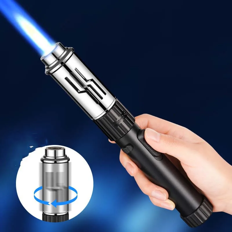 Оптовая продажа сильная прямая сигарная зажигалка портативная Регулируемая металлическая с логотипом на заказ