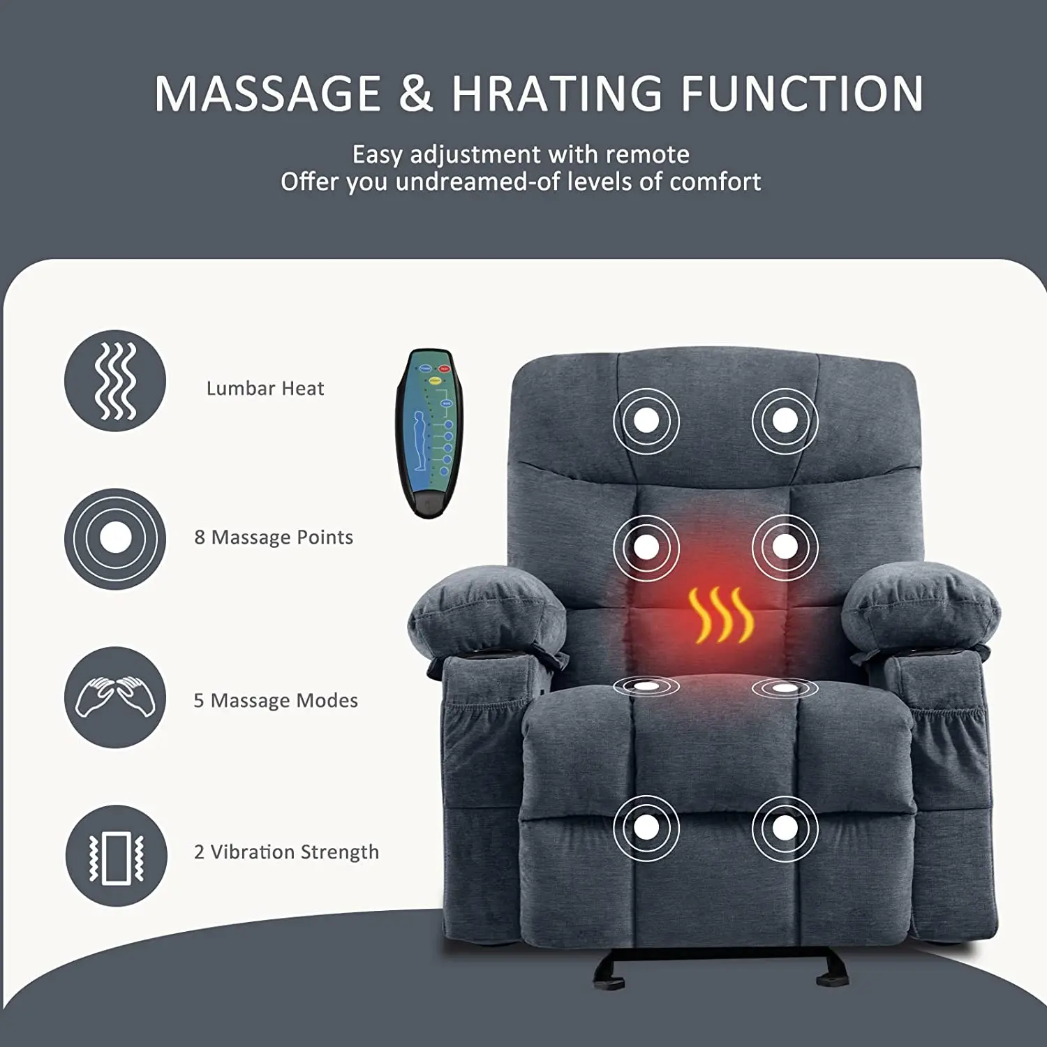 Massage Rocker Recliner Chair with Vibration Massage and Heat Ergonomic Lounge Chair for Living Room with Rocking swivel