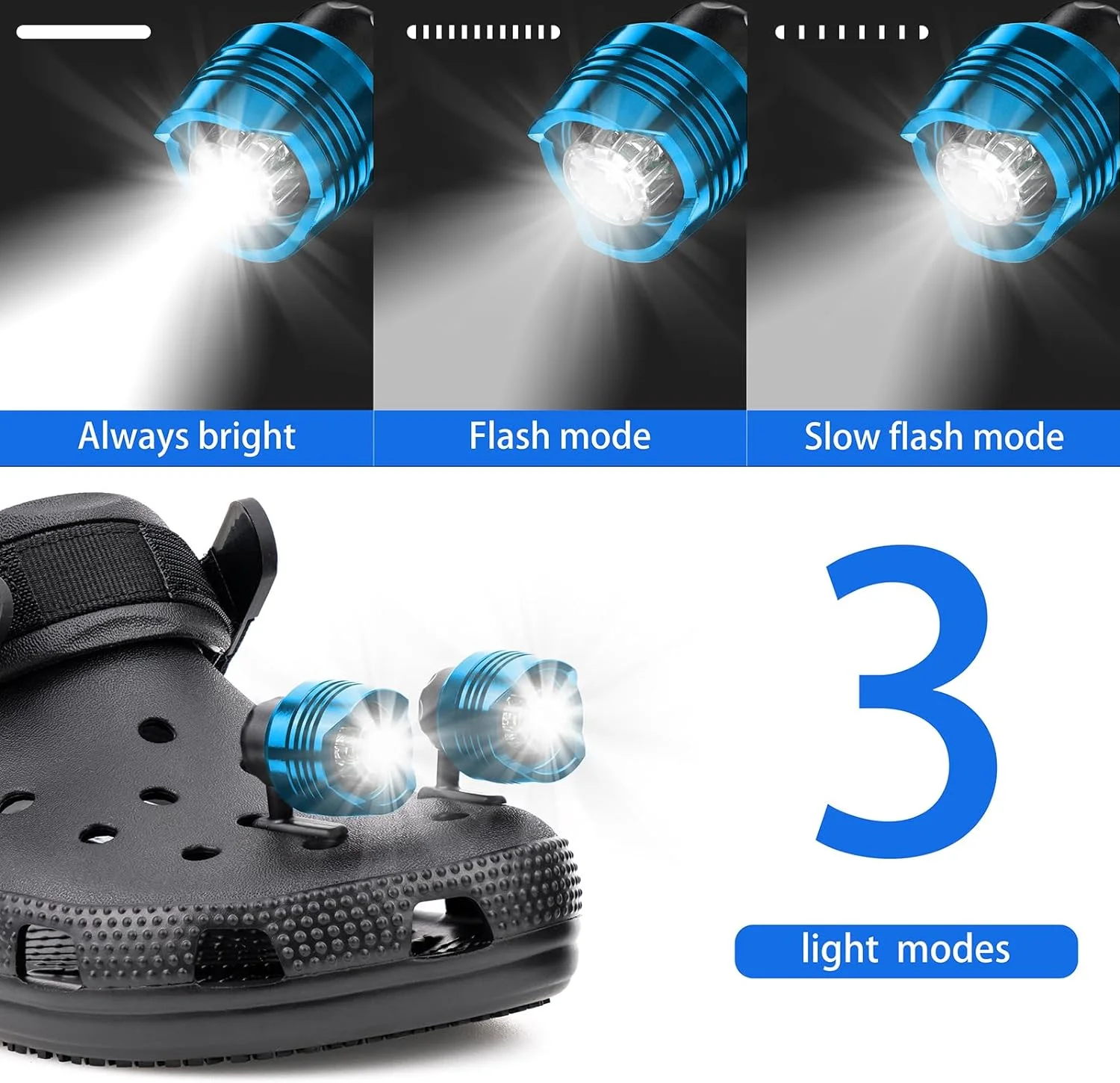 2 Piece Aluminium Rechargeable Crocodile Shoe Lights Clog Headlamps for Camping, Hiking and Fishing, Clog Accessories for Kids a