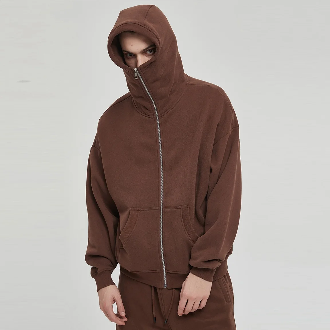 Winter New Arrival Hit-Pop Full Zipper Jacket 360 GSM Polar Fleece Long Sleeves Blank Color Men Masked Zip Hoodies