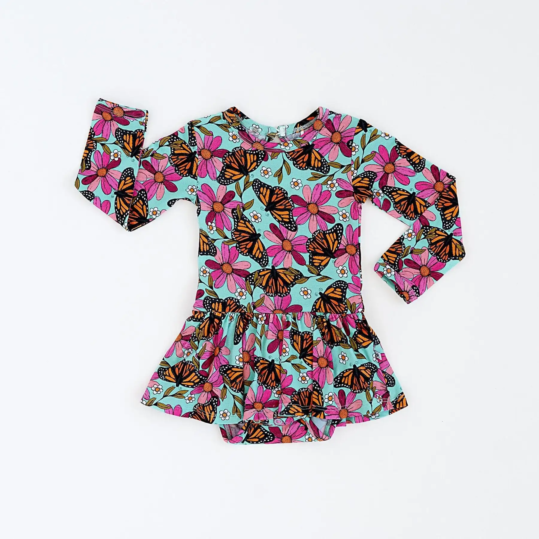 Beautiful Butterfly Custom Label Baby Girls Romper Summer Long Sleeve Twirl  baby dresses