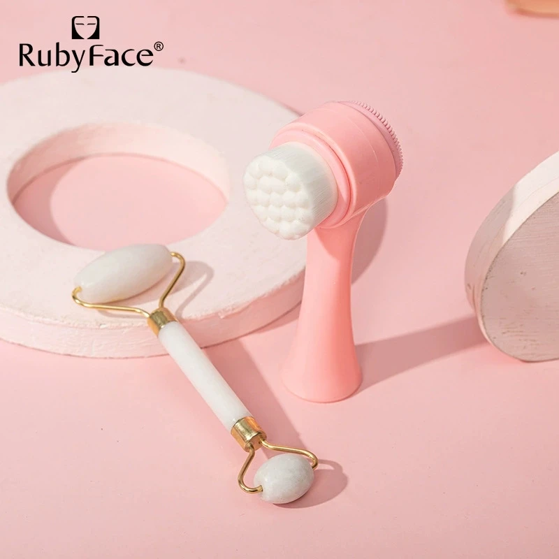 RubyFace  Jade Roller  quartz face roller  Dual Action Facial brush jade roller for massage Makeup Tools se