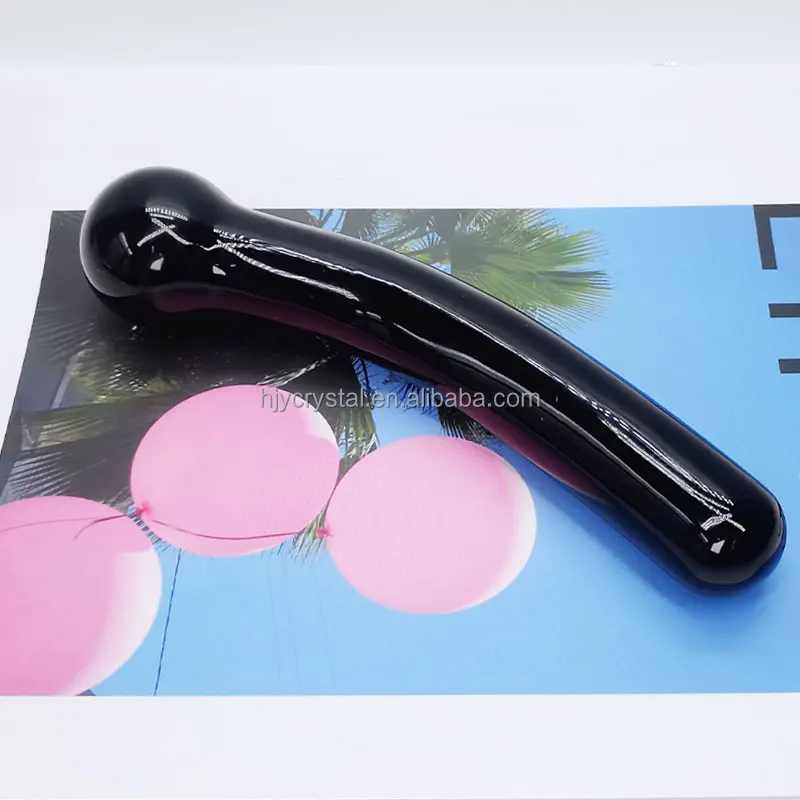 Wholesale Natural Black Obsidian Yoni Dildo Healing Crystal Bending Massage Wand For Women