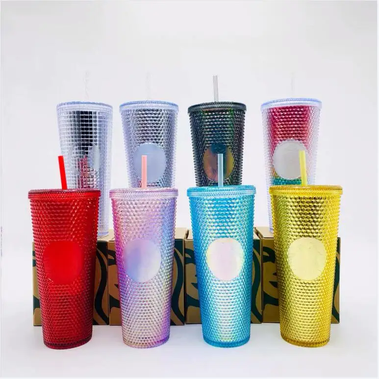 2024 Popular 24oz Tumbler Double Wall Plastic Light Blue Purple Black Matte  Tumbler With Straw