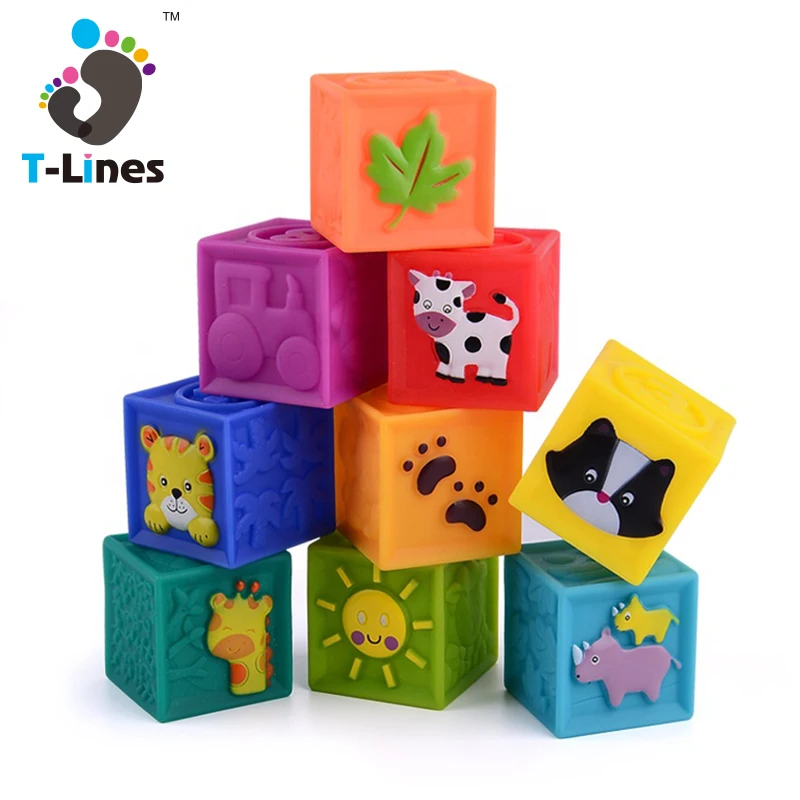 New Toys 2021 Silicon Building Block Soft Silicone Teethers Blocke Squeeze Bricks Toy Baby Building Blocks For Kids
