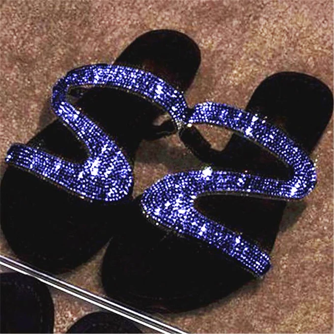 Fashion shining diamond flat slippers for women rhinestone slippers