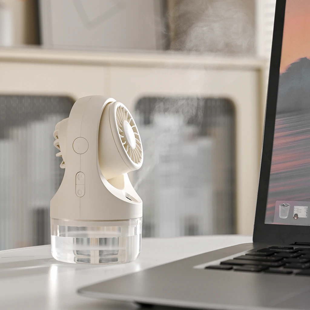 2024 New Type-c rechargeable portable pocket small table fan with mist outdoor handheld air cooling plastic mist summer fan