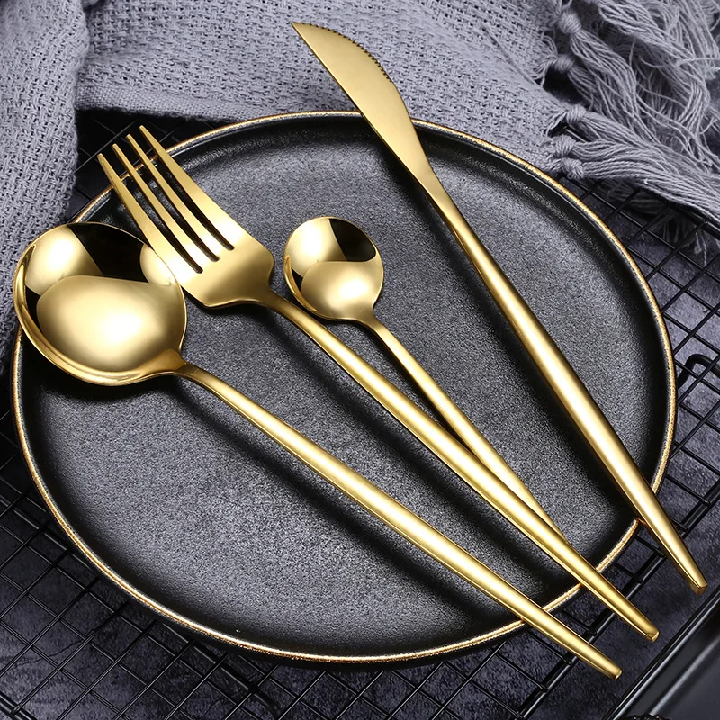 wholesale silverware stainless steel popular gold spoon Restaurant flatware gift set knife fork