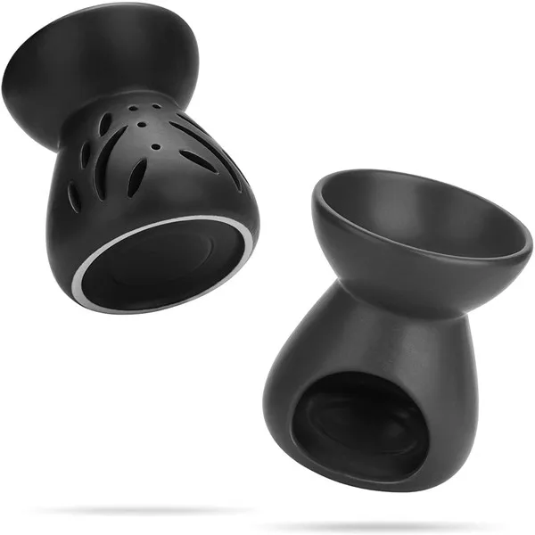 Hot sale ceramic oil burner wax melt warmer matte glaze black candle melt holder
