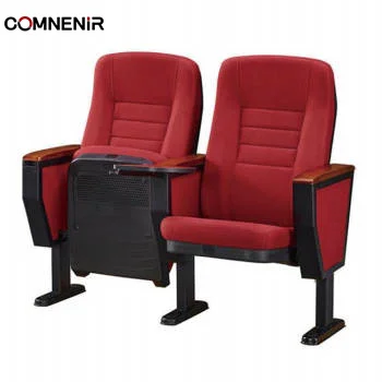 Durable Fabric Auditorium Seat Free-Standing Tip-Up Design with Wooden Back and Writing Table for Schools Churches Theaters