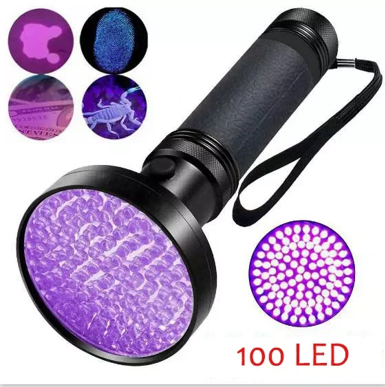 Aluminum High Power 6AA Battery 395nm UV Beast Black Light 100 LED Flashlight