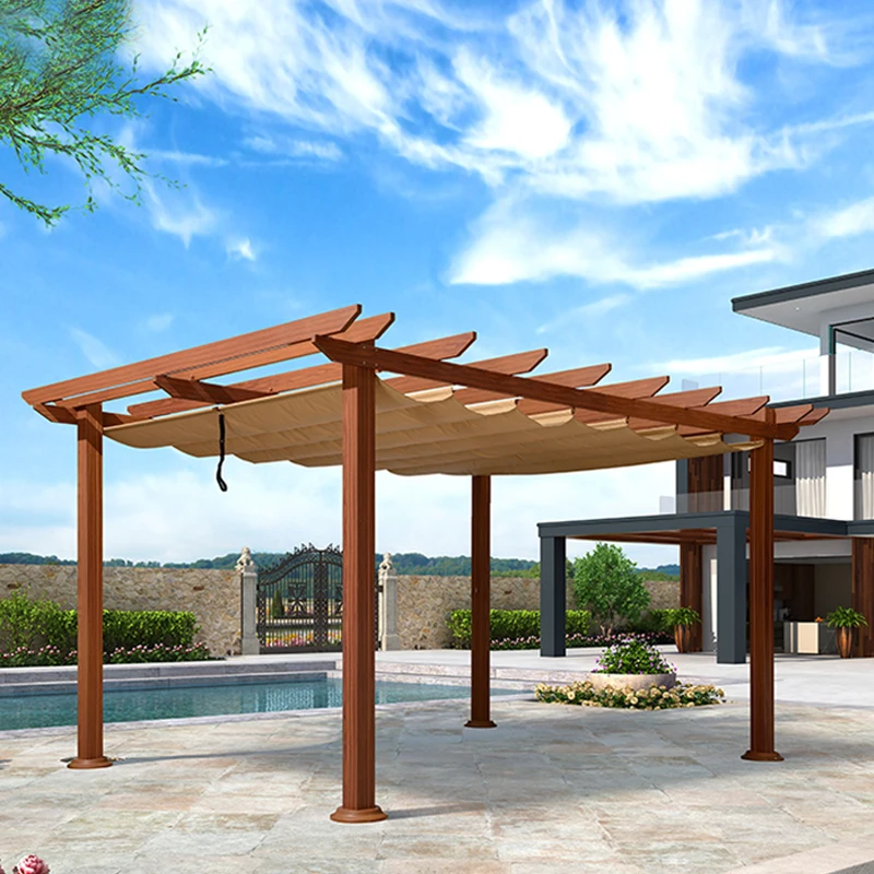 Garden Solar Energy Pergola Aluminium Grape Trellis Luxury Grain Morden Outdoor With Retractable Sunshade Gazebos Canopy 3.5X4M