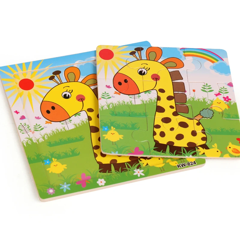 New Gifts special Baby Toddler Intelligence Development 9pcs Animal Wooden Brick Puzzle Toy Classic