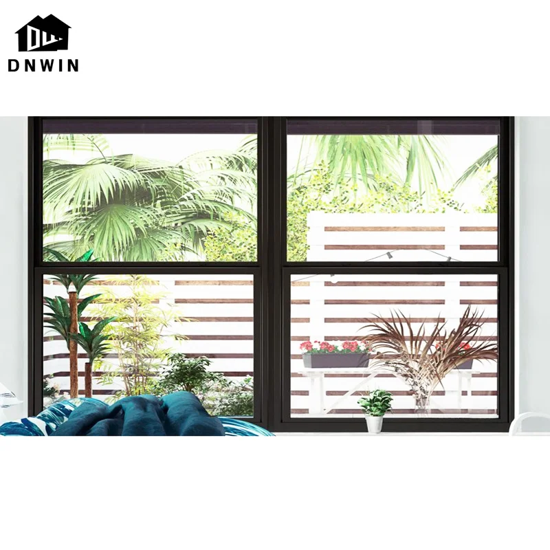 High end american aluminium tempered glass insulated double hung black windows