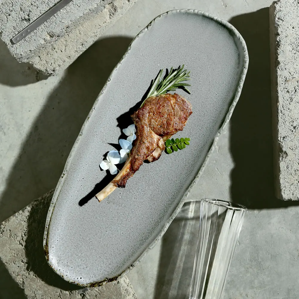 Factory Wholesale Nordic Style Hotel Used Irregular Shape Ceramic Dinner Plates Matte Grey Porcelain Fish Plate For Restaurant