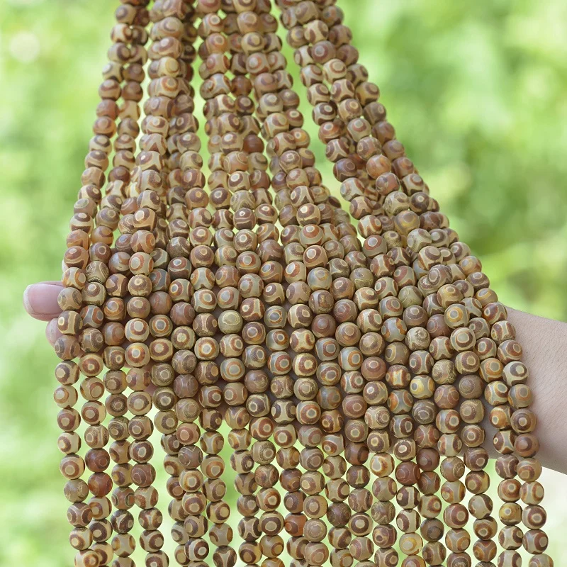 Cliobeads 8mm Brown frosted Tibetan dzi Agate round beads for jewelry making natural loose gemstones