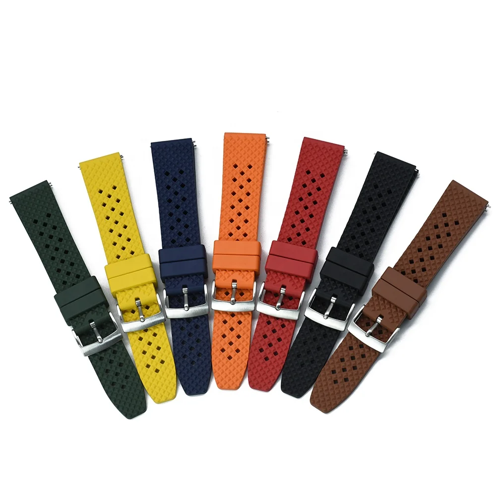 Honeycomb Military Sports Waterproof Tire FKM Fluorine Rubber Watch Band Replacement Straps with Quick Release Spring Bars