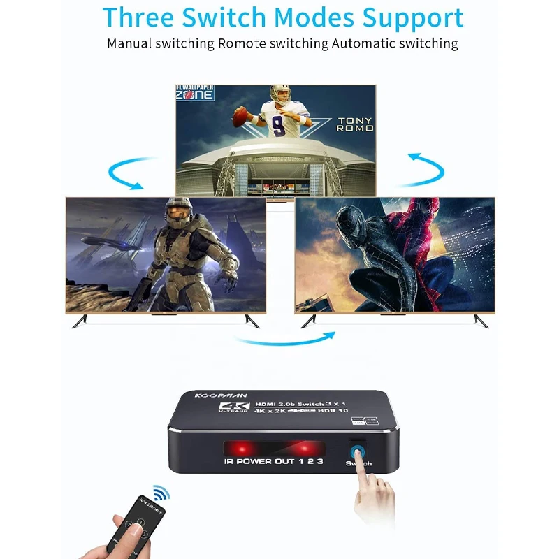 4K HDR HDMI переключатель с 3 портами 60 Гц 2 0 ИК беспроводным пультом дистанционного управления поддерживает HDCP