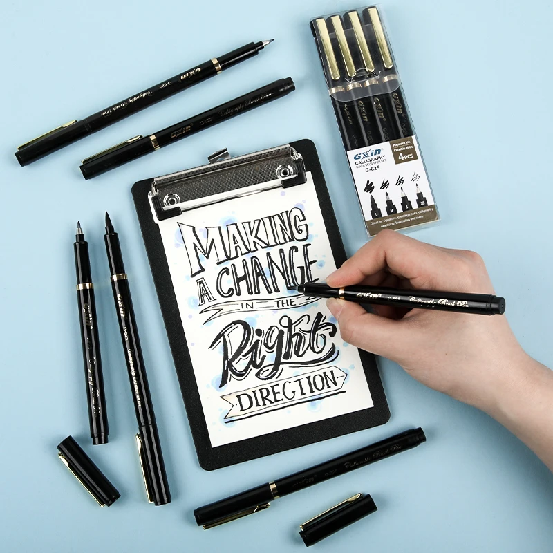 GXIN 4pcs/set hot sell calligraphy brush pen waterproof hand lettering beginners art marker supplier price calligraphy markers