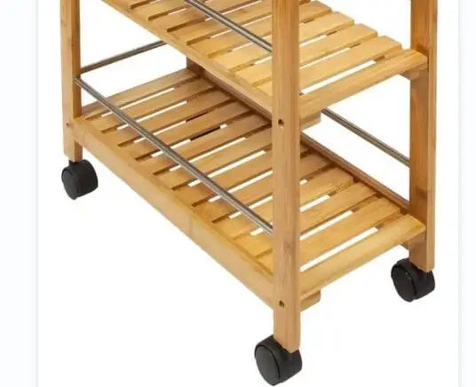 Bamboo Kitchen Trolley Cart with Drawer, Utility Organizer Rack, 4-Tier Slimline Bamboo Kitchen Islands Storage Trolley Cart