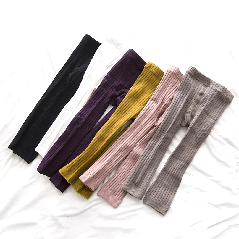 winter baby kids tights leggings high quality organic cotton ribbed dark purple leggings for girls kids and children