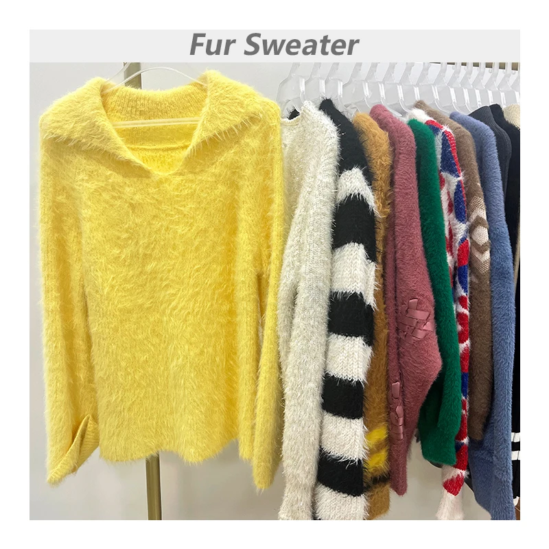 Branded Selected Second Hand Fur Sweater Used Women Clothes Clothing Sweater in Bales