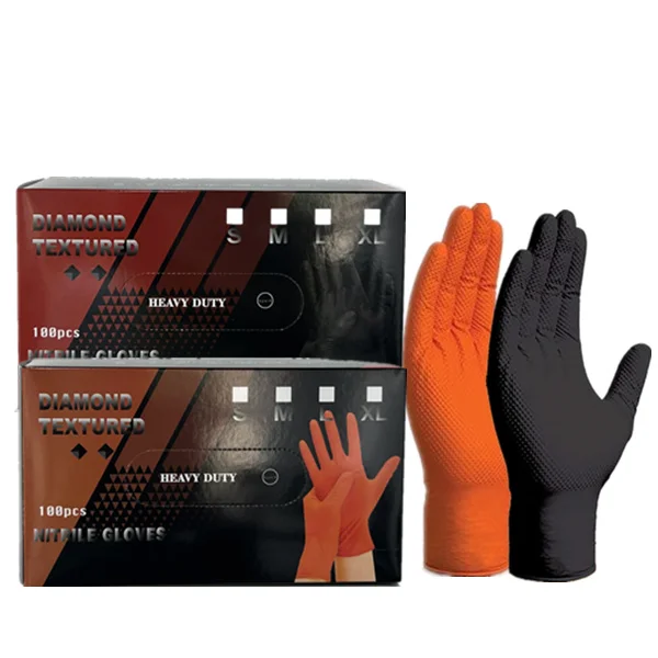 Wholesale Industrial Mechanical 7 MIL X-Large Heavy Duty Black Diamond Grip Disposable Nitrile Gloves Large 8 MIL