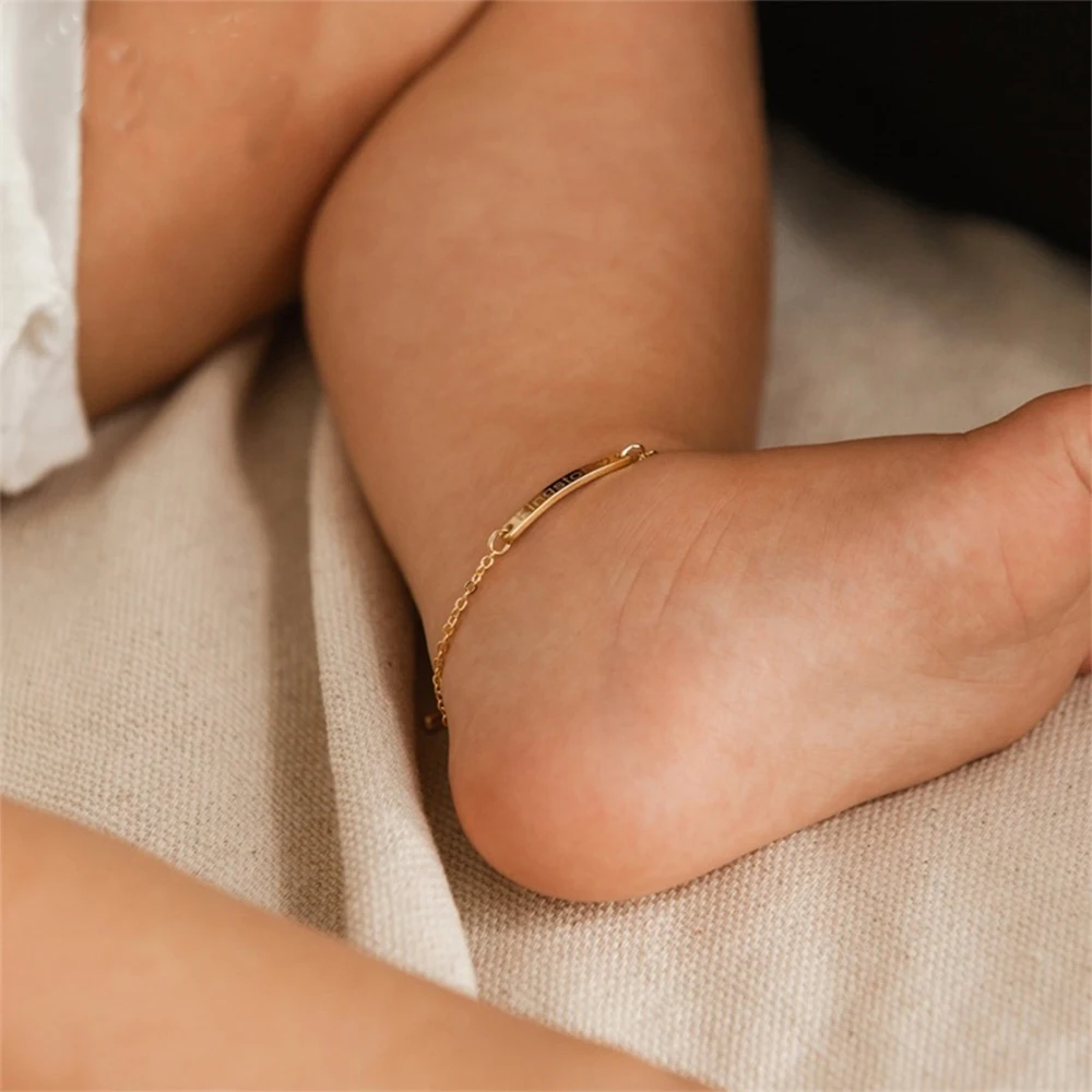 Customized Stainless Steel Gold Baby Bar Bracelet Anklet Personalized Engraved ID Name Kids Bracelet Jewelry Custom Kids Gift