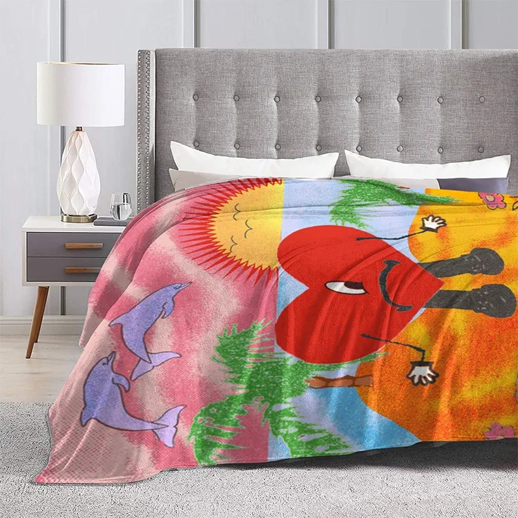 Wholesale Supply Personalized Unique Custom Fleece Blanket For White  bad cute bunny towel Transfer bad bunny blanket