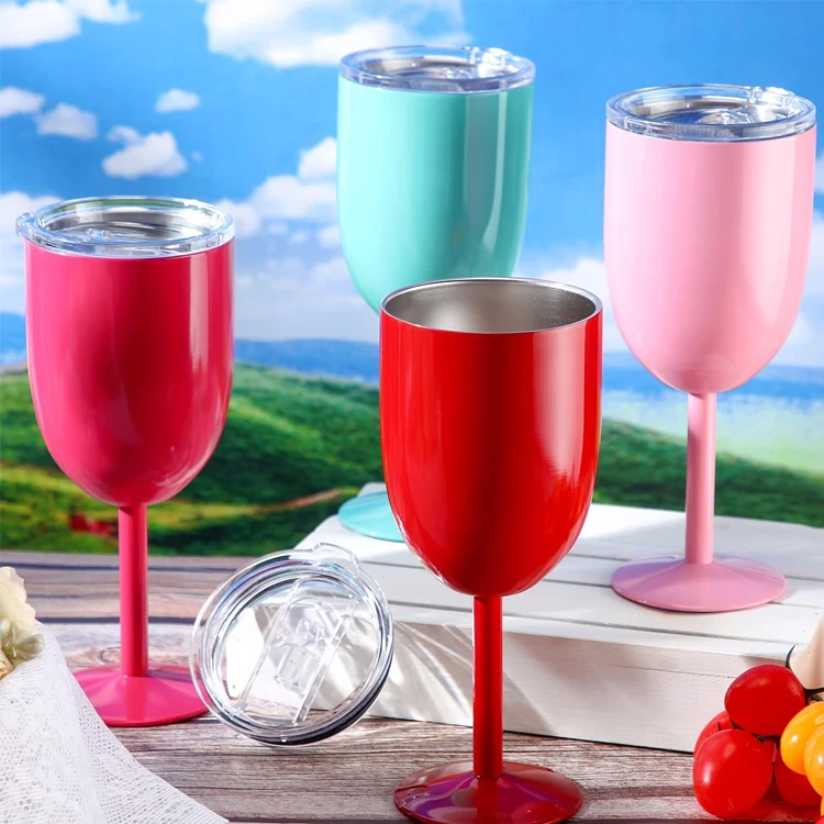 Wholesale Eco-Friendly Food Grade Drinking Goblets Portable Insulated 304 Stainless Steel Wine Glasses With Lid