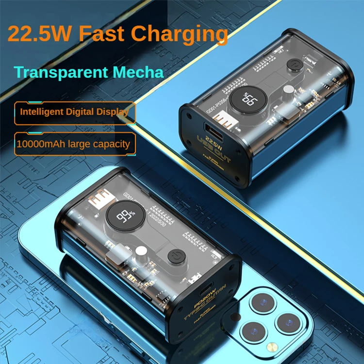 FRS New Product Transparent Digital Display Power Banks Fast Charging 10000mah Power Bank