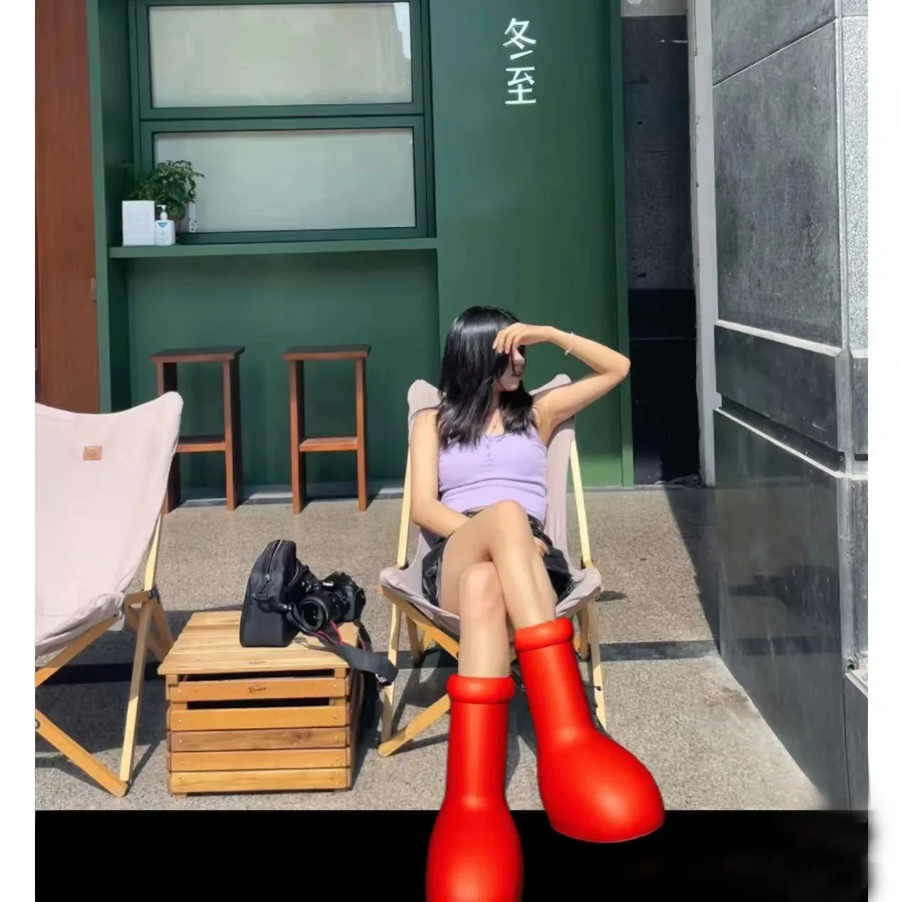 Fashion trend cute Mixed material rainy day women sneaker boots Astro Boy Women children red knee-length shoes