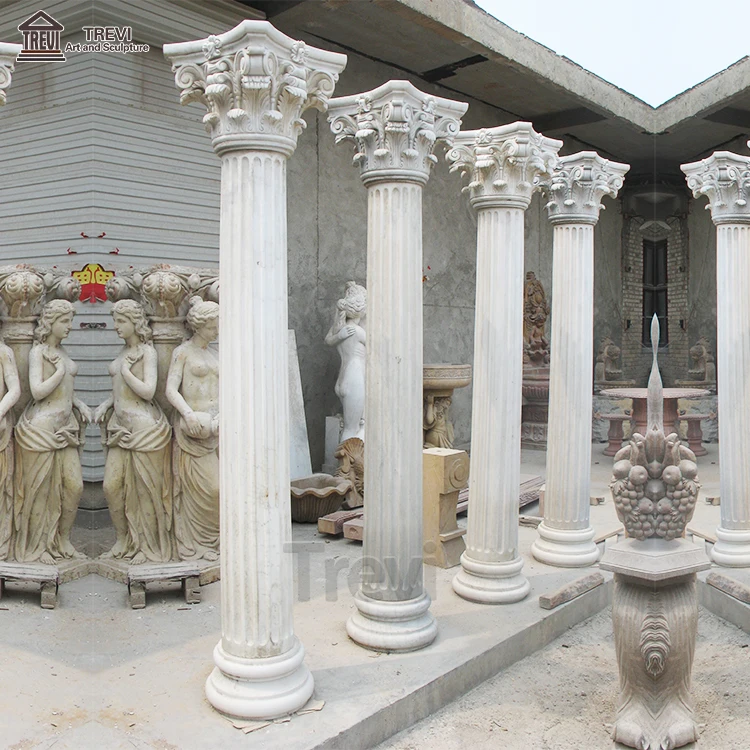 Indoor Outdoor Decorative Marble Round Pillar White Stone Roman Column for Sale