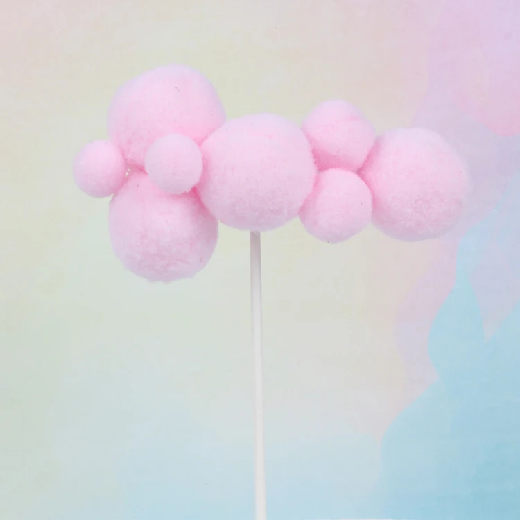 Wholesale Kids Favors Birthday Cloud Cake Decoration party supplies Pompom Ball Balloon Birthday Plug-In White Cloud Cake Topper