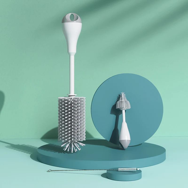 BPA Free Silicone Rotary Baby Milk Bottle Water Sippy Cup Nipple Straw Brush