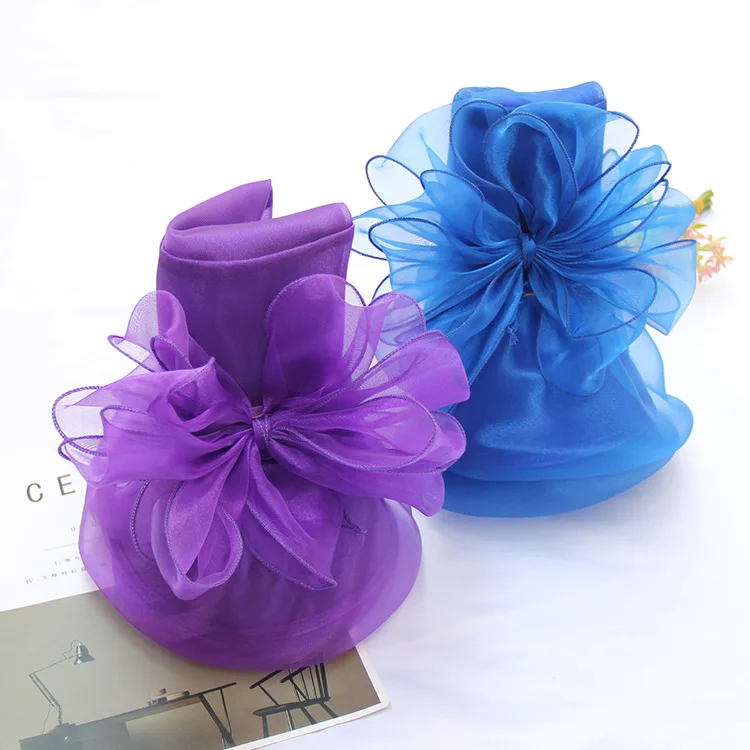 Lady Organza Floral Wide Brim Hat Church Party For Women Wedding Hats Millinery