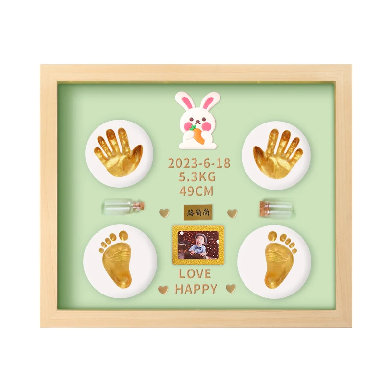 My First Year Baby 12 Month Wooden Photo DIY Gold Imprint Casting Photo Frame