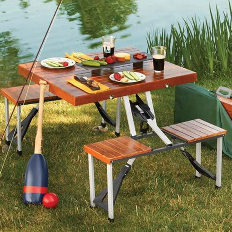 Portable Aluminum Furniture Patio Garden Table Foldable Metal Camping Table Bbq Picnic Outdoor Folding Table And Chairs Set