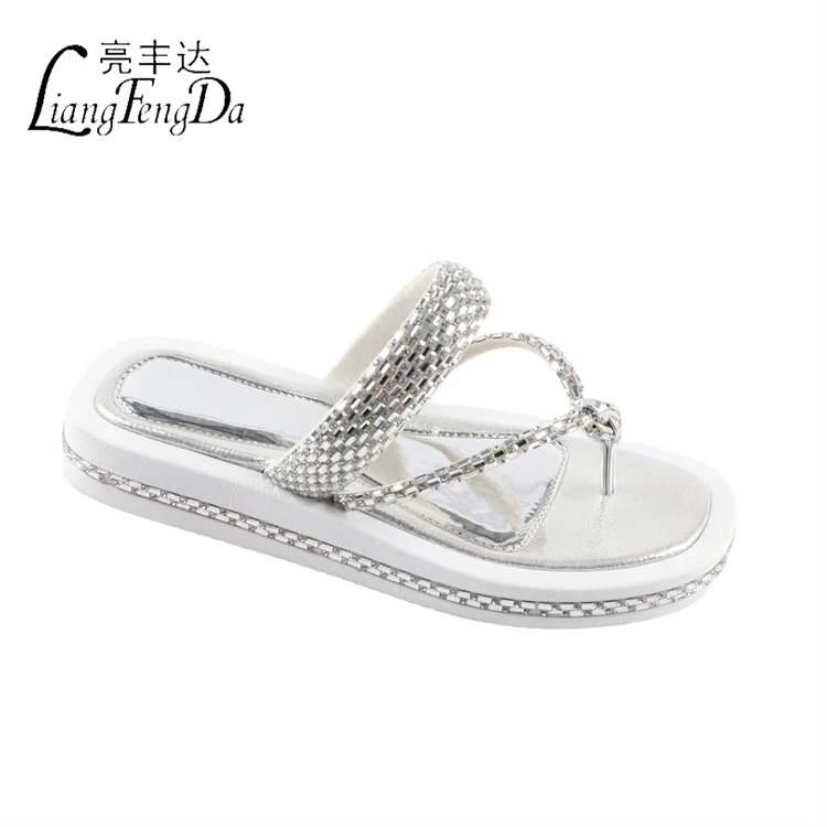 Factory Wholesale Africa Large Size Rhinestone Slides Slippers For Women Outdoor Platform Ladies Sandals