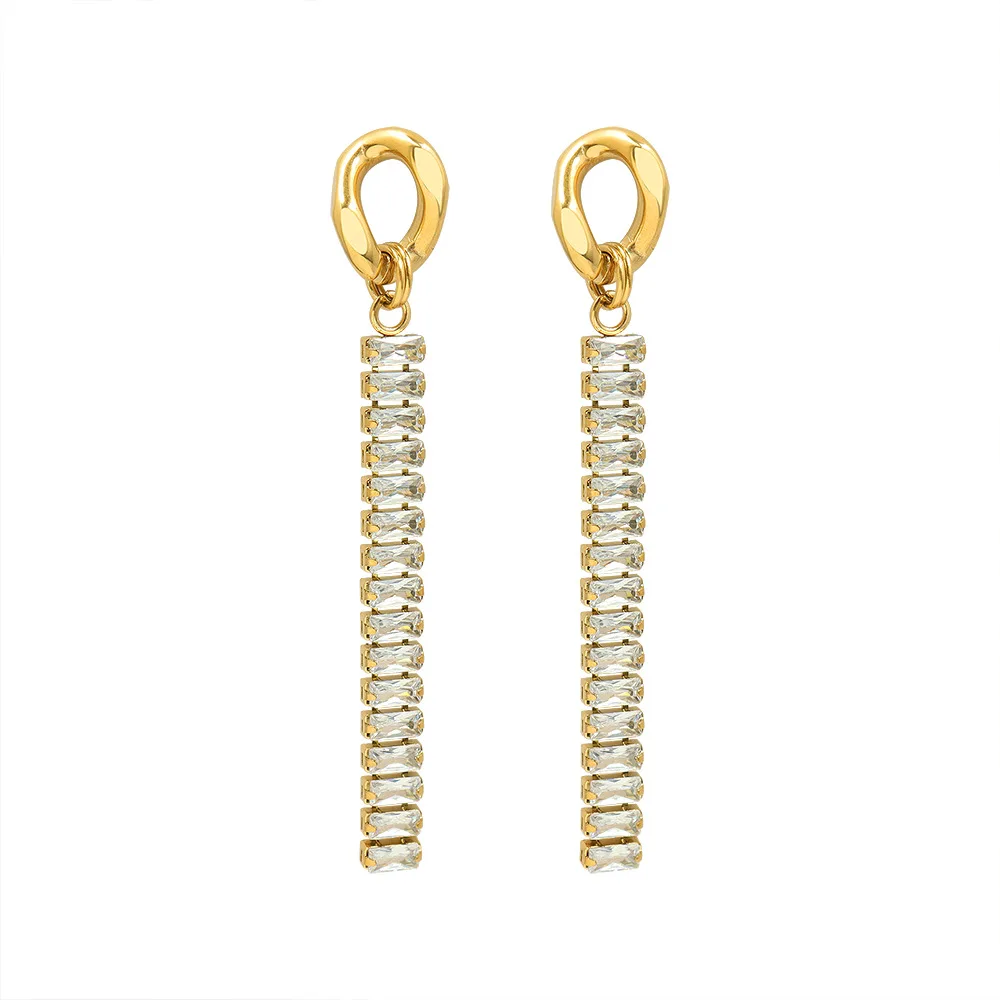 French style jewelry fairy full diamond zircon titanium steel earrings show slender Tassel Earrings 18K gold earrings wholesale