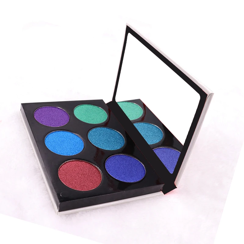 Custom 6 Color Shimmer Make Up Creamy Eye Shadow Purple Blue Green Pressed Eyeshadow Palette For Brown Eye