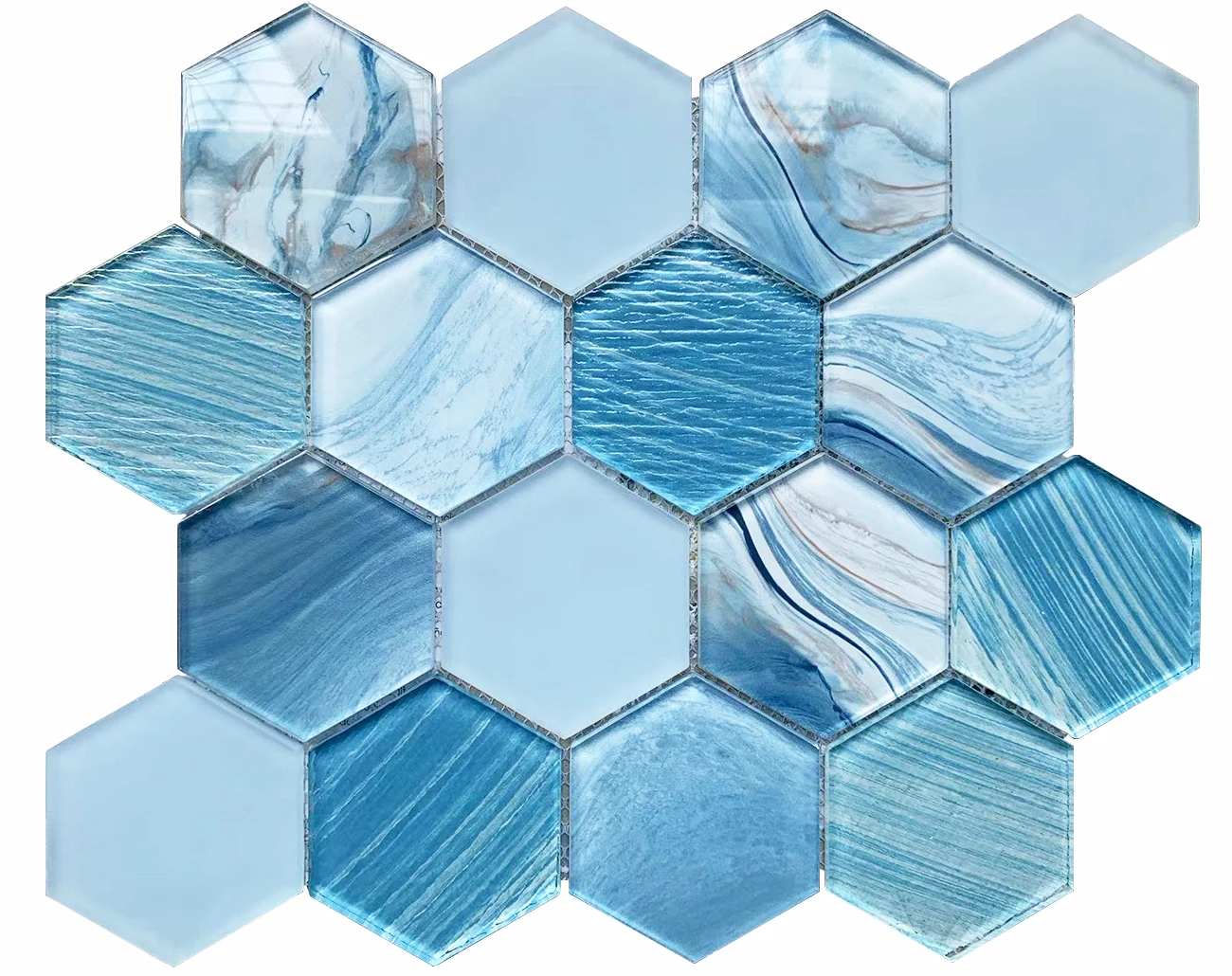 Nordic Blue Art Crystal glass tile mosaic kitchen bathroom background wall hexagonal tile porch