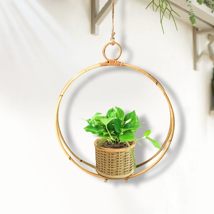 Hand-made Hanging Planter Natural Rattan Weave Plant Pot Holder Hanging Flower Basket