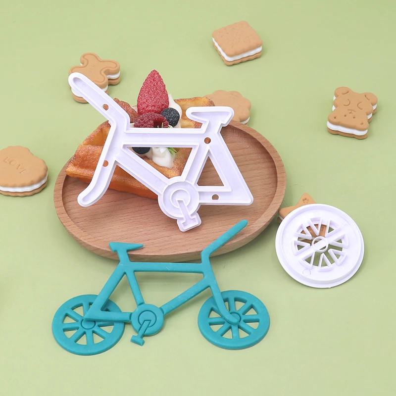 2pcs/set Bicycle-Themed Cookie Mold Handmade Plastic Baking Tools for Cake Decorating Customizable Shape Color for DIY Home Use