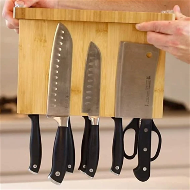 Kitchen steak knives cutlery universal space saving stand bamboo magnetic knife block