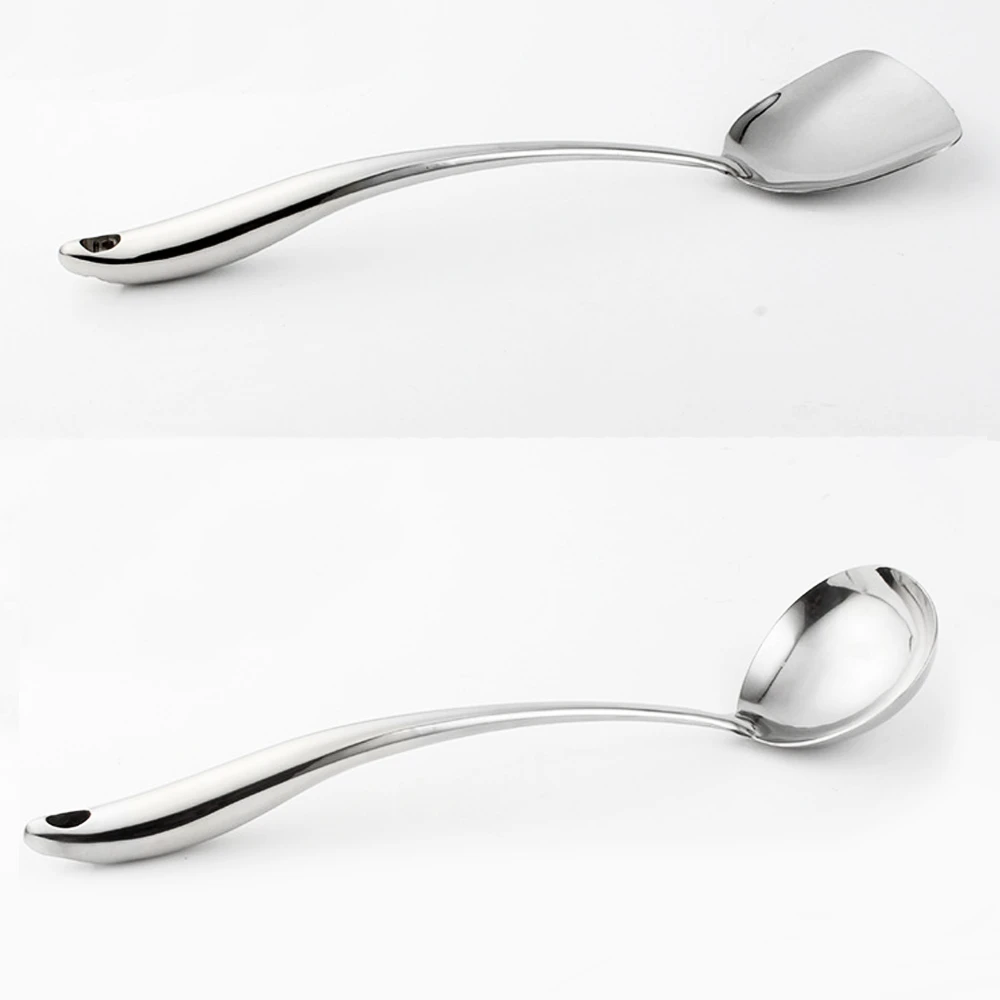 Hollow ergonomic handles stainless steel soup ladle spoon mirror polished kitchen gadgets turner cookware serving utensils set