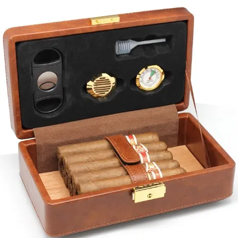 Personalised Wood Pu Leather Customized Cigars Accessories Humidors Travel Cigar Case