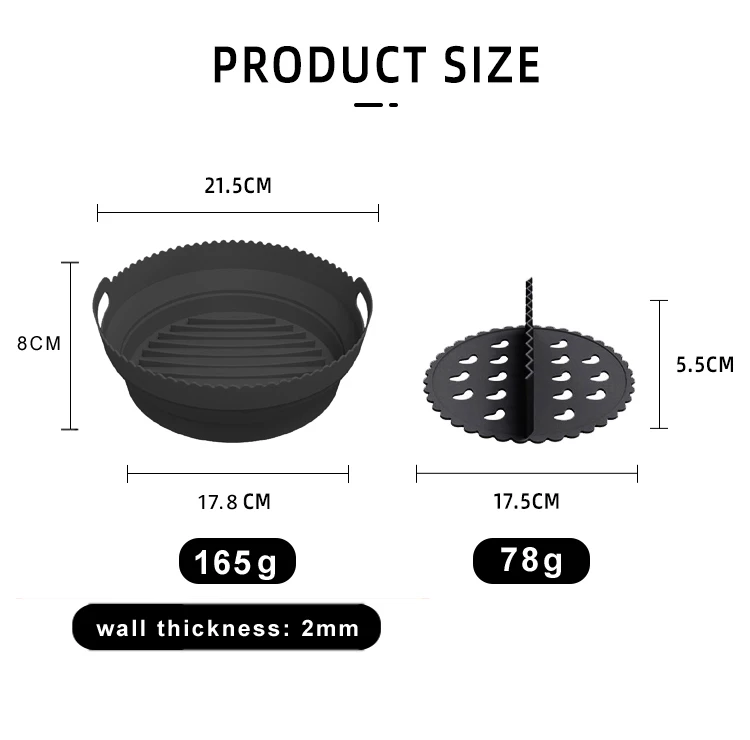 2023 New Air Fryer Reusable Folding Silicone Liner Pot with Divider Round / Square in Gift Box Package Custom Logo Available
