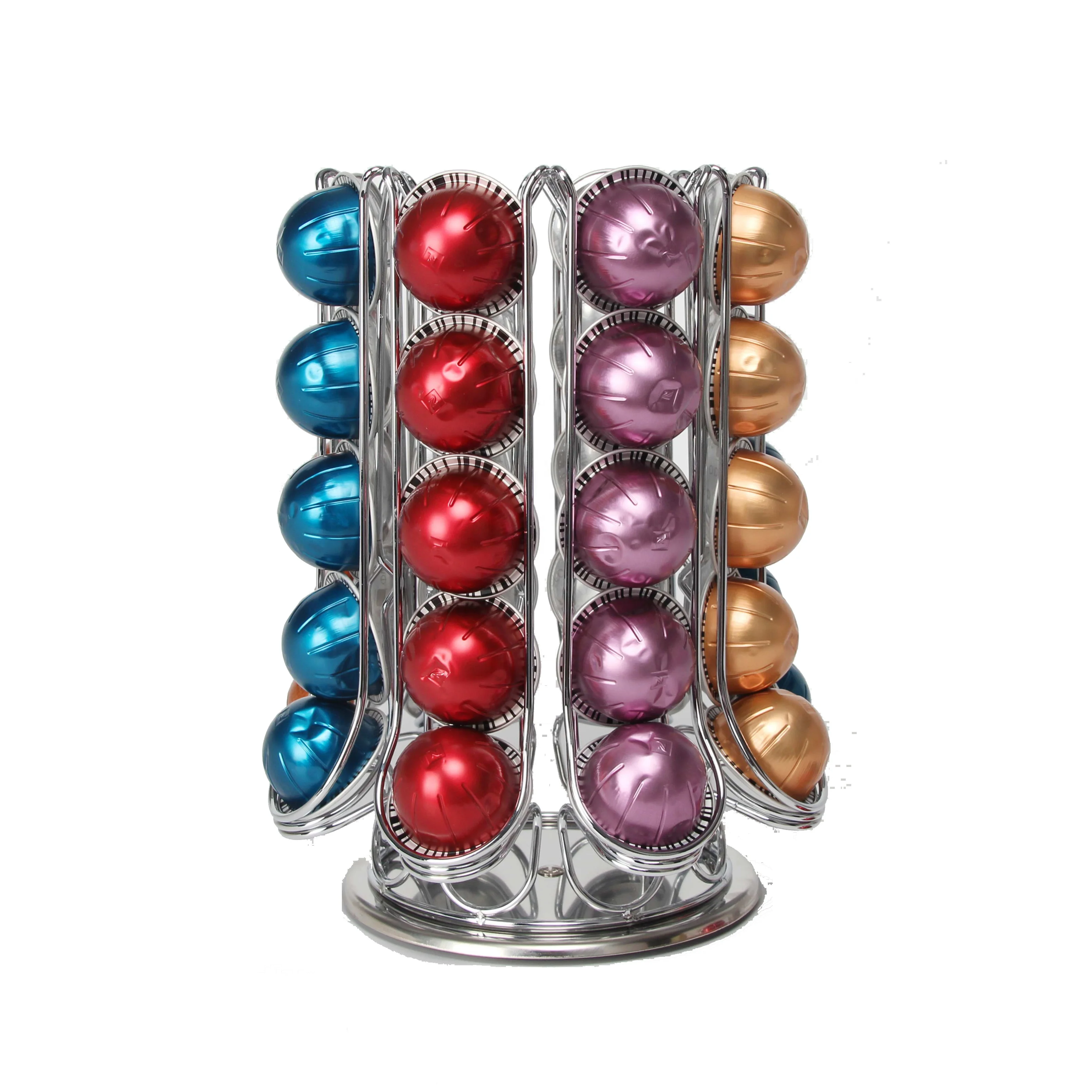 40Pcs Revolving Silver Metal Nespresso Cup Holder Vertuoline Capsule Display Coffee Pod Stand Storage Rack for Coffee Pods